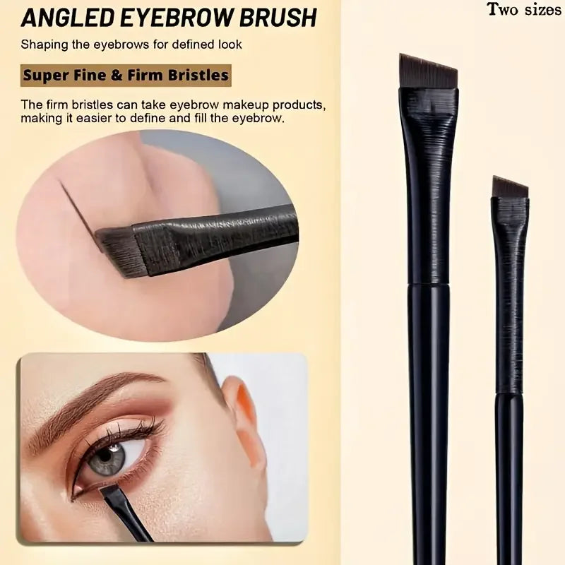 Amzzonstore eyeliner brush set with tilted fine blade for precise application, suitable for all skin types, shown in close-up image.