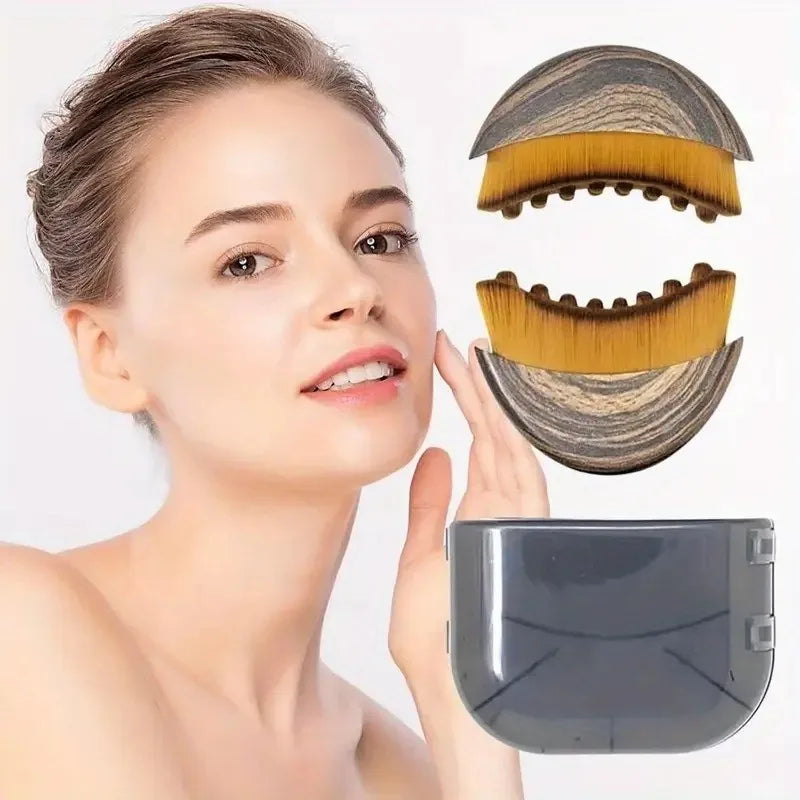 Contoured facial lymphatic drainage brush made of wood for jawline sculpting
