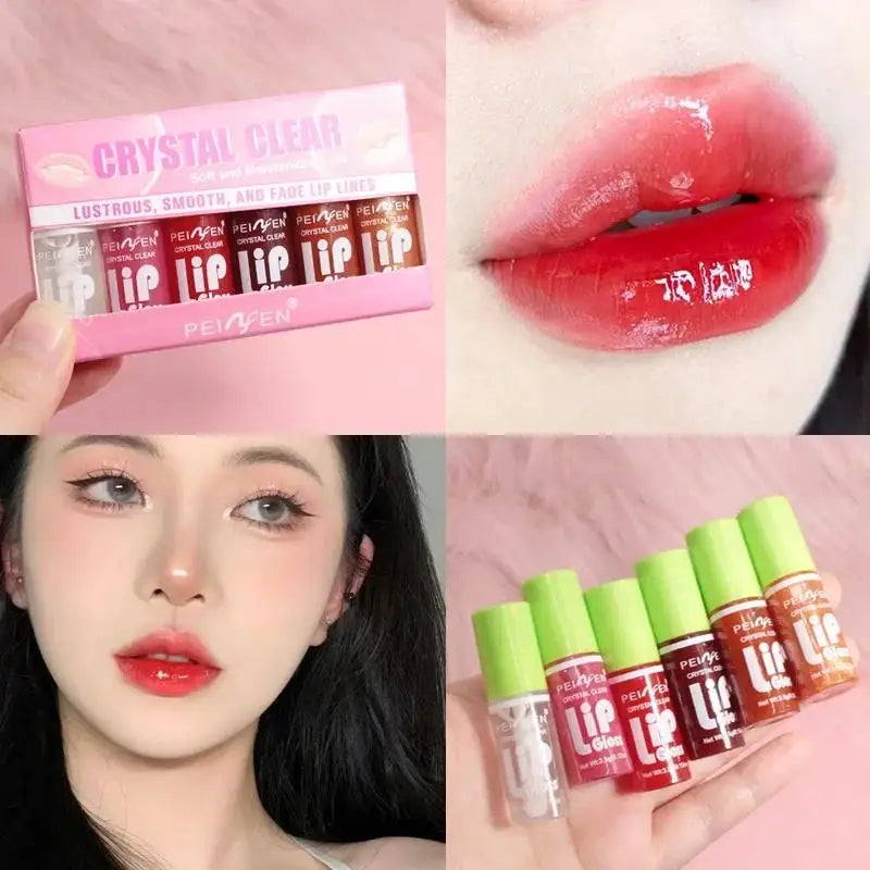 6 piece glass mirror lip gloss set for high shine plumping makeup
